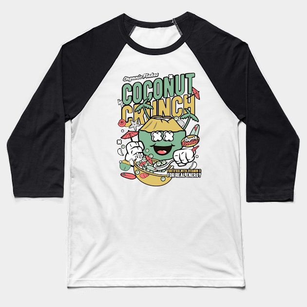 Retro Cereal Box Coconut Crunch // Junk Food Nostalgia // Cereal Lover Baseball T-Shirt by Now Boarding